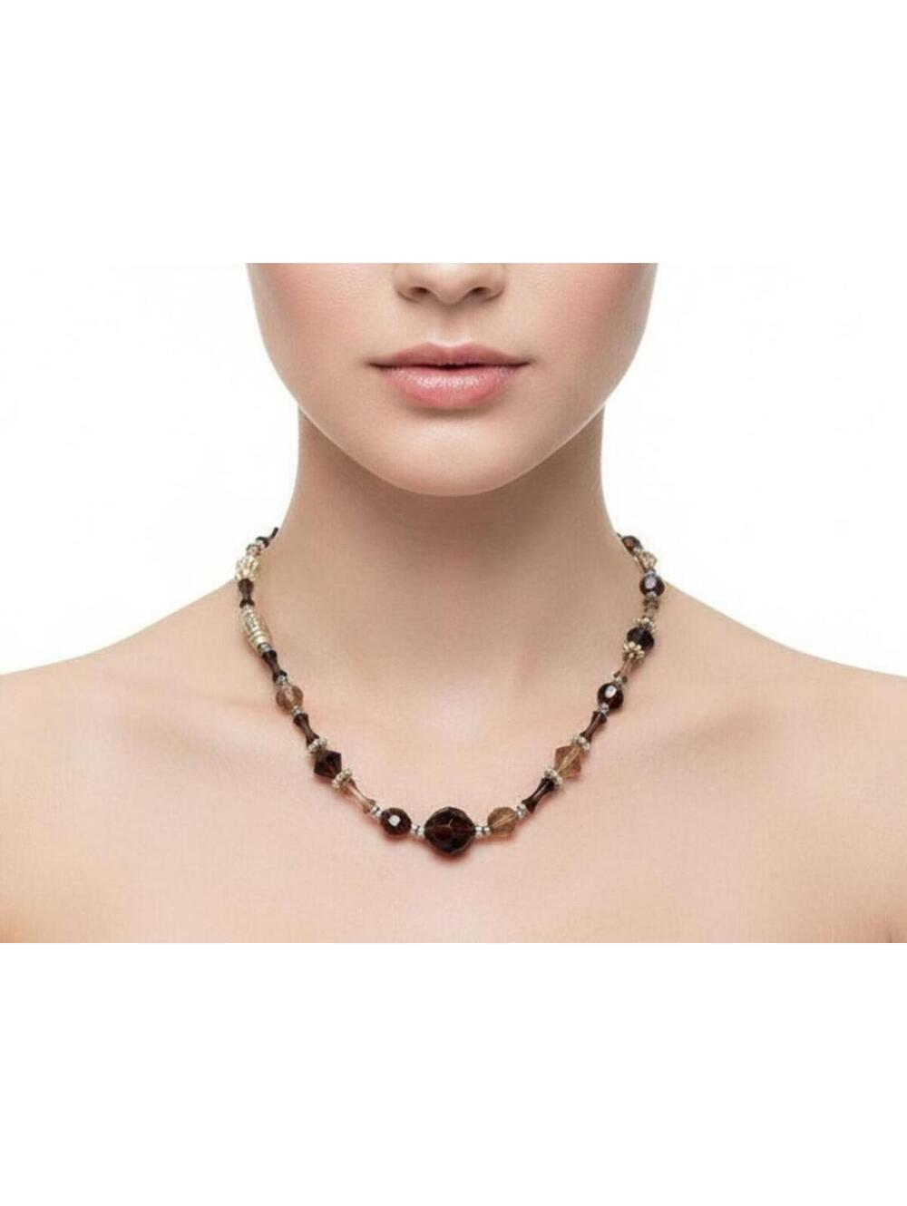 Vintage Brown Beaded Necklace with Silver Accents